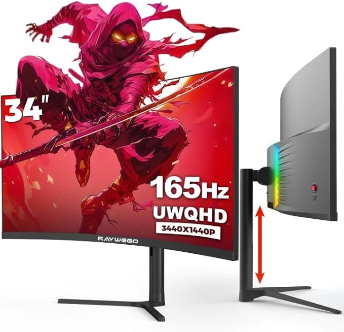 34 Inch Ultrawide Monitor 3440 x 1440P Curved Gaming MonitorSwivel/Height Adjustable21:9 Aspect Ratio with RGB Backlight165Hz 127% sRGB 4000:1 Contrast RatioPIP/PBP Black2026