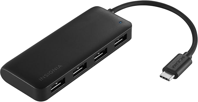 Insignia 4-Port USB-C Hub Fast Data Transfer USB Splitter Expander for Laptop Xbox Flash Drive HDD Console Printer Camera MacBook Surface PC Black