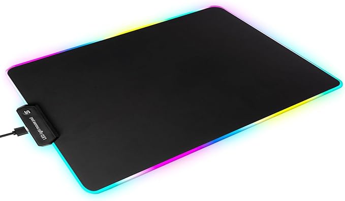 RGB Glass Mouse Pad for Gaming Professional Esport Ultra Smooth Mouse Mat Dimmable Border Lighting Color Mousepad with Stable Rubber Base Speed Control for Games and Office (Black 13.8 x 10.2)