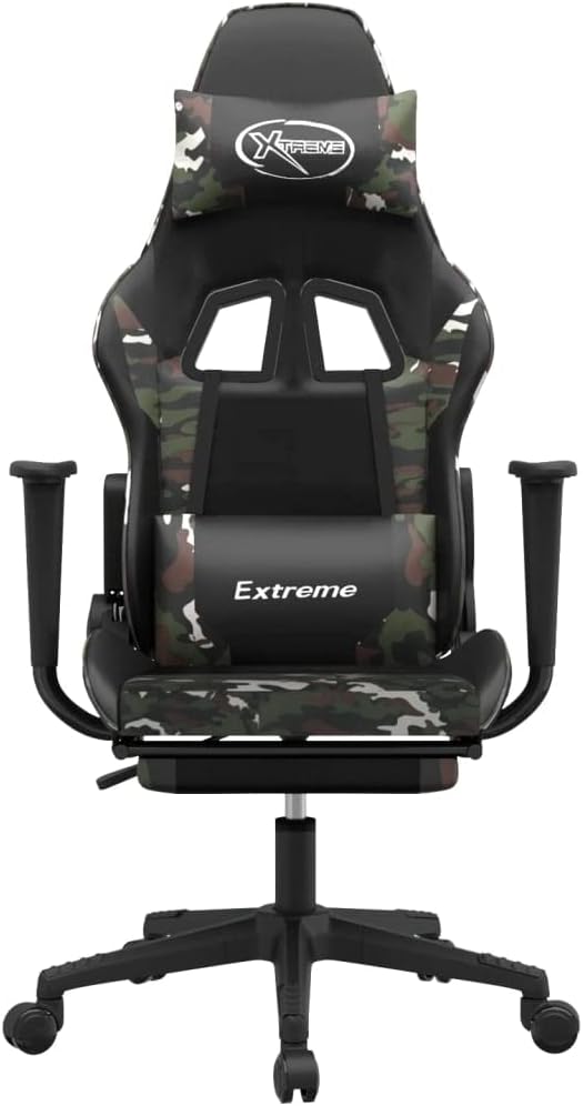 Gaming Chair with Footrest Black Camouflage Faux Leather Ergonomic Reclining Swivel Design for Adults Comfortable Computer Desk Chair