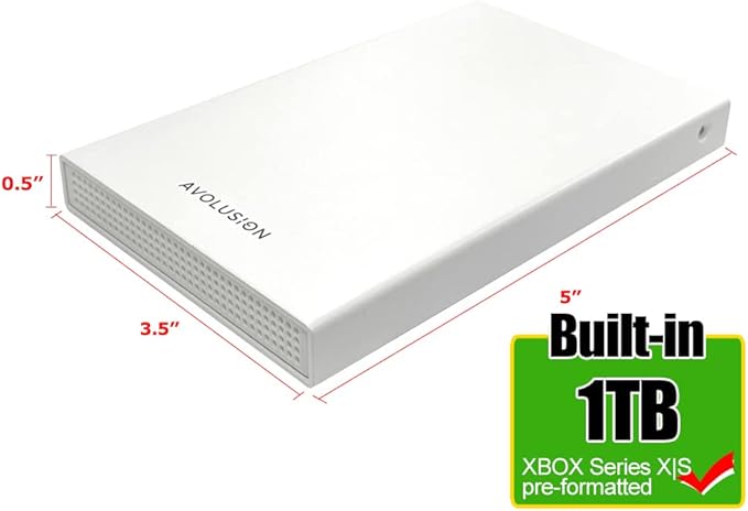Avolusion HD250U3-WH 1TB USB 3.0 Portable External Gaming Hard Drive (for Xbox Series X|S Pre-Formatted)