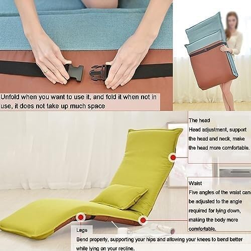 ELEFOCUS Adjustable Floor Chair Indoor Chaise Lounge Folding Comfortable Sofa with Padded Cushion for Adults Gaming Chairs(Rosa)