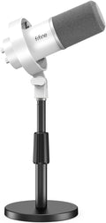 FIFINE Studio XLR Dynamic Microphone with Desktop Mic Stand Kit XLR/USB Podcast Microphone with Quick MuteGain Knob Heavy-Duty Metal Adjustable Table Stand for Streaming Recording-K688W+BS1