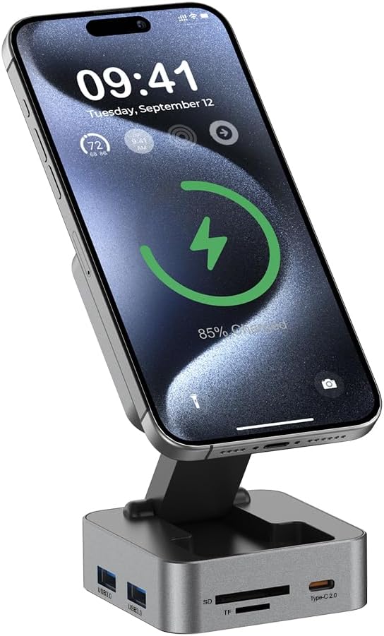 10-in-1 Portable USB-C Hub with Wireless Charger 4K HDMI Made with Aluminum Alloy Casing for Durability Compatible with Mac Windows Compact and Lightweight USB C Docking Station for Travel