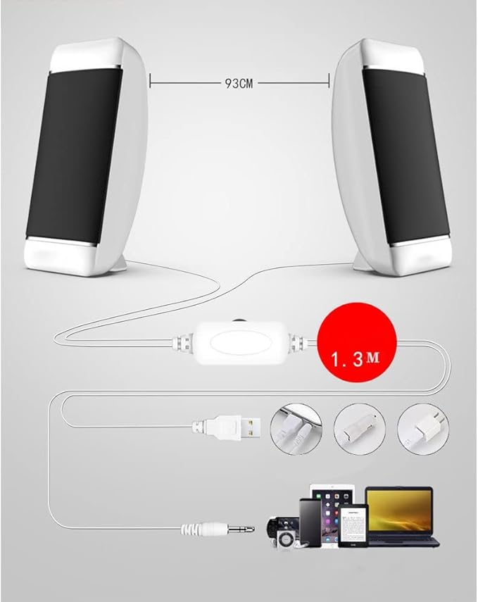 Computer Speakers with USB Powered 3.5 mm AUX-in Portable Speaker for Computer Laptop Notebook Desktop (Color : White)