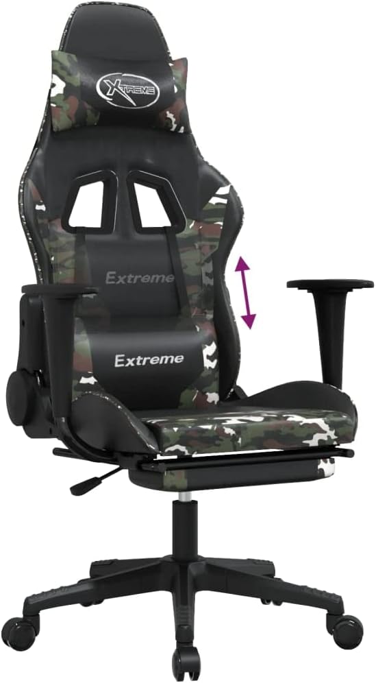 Gaming Chair with Footrest Black Camouflage Faux Leather Ergonomic Reclining Swivel Design for Adults Comfortable Computer Desk Chair