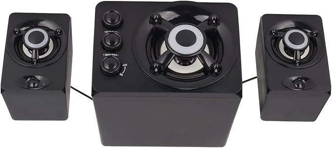 Wired Subwoofer Speakers Plug Play 2.1 USB Powered Stereo Multimedia Speaker with RGB LED Light for PC Laptop 3 Volume Control Knobs (New Version of Black)