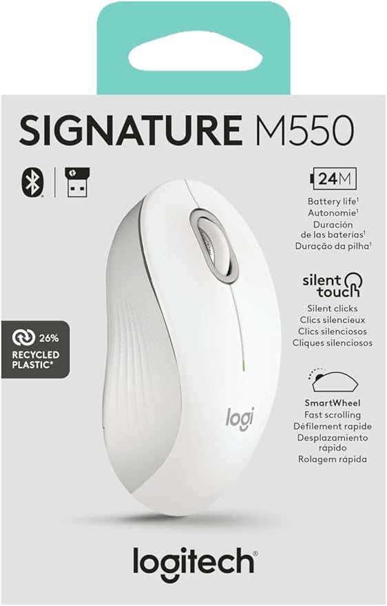 Logitech Signature M550 Wireless Mouse - for Small to Medium Sized Hands 2-Year Battery Silent Clicks Bluetooth Multi-Device Compatibility - Off White