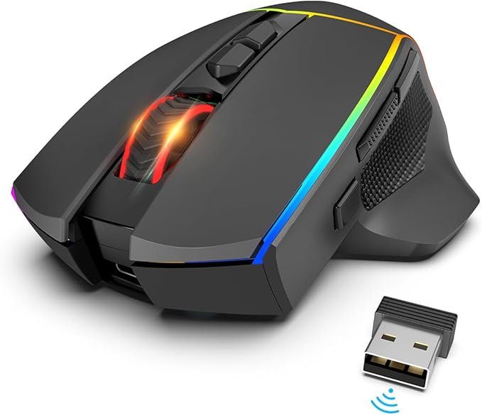 Redragon Wireless Gaming Mouse Tri-Mode 2.4G/Bluetooth/USB-C 7 Programmable Buttons Tactile Rapid Fire Key 8000 DPI RGB Ergonomic Mouse for PC Windows Gaming &amp Work M814