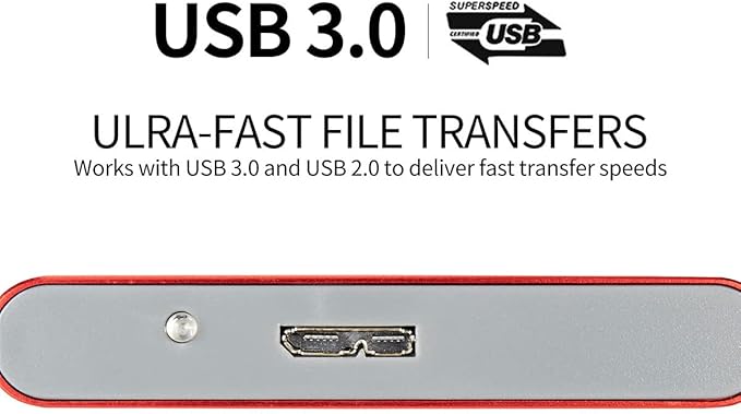 Portable SATA External Hard Drive HDD 500GB USB3.0 Ulra-Fast File Transfers (500GB Red)