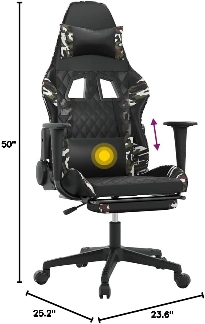Massage Gaming Chair with Footrest Black&ampCamouflage Faux Leather