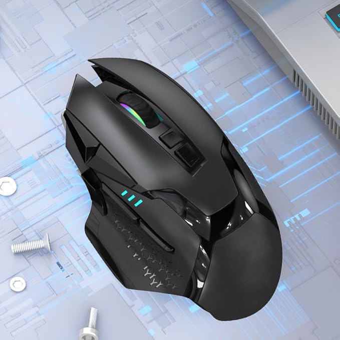 Wireless Bluetooth Mouse for Laptop Thumb Rest Ergonomic - 4000DPI Rechargeable 10 Buttons/Shortcuts USB-C RGB Silence Right Hand up for 3 Devices for Laptop Mac PC