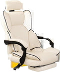 Computer Chair Household Office Chair Gaming Backrest Stool Scroll Wheel Pedal Headrest Latex Leather Rotatable Lifting Chair (Color : White Footrest B)