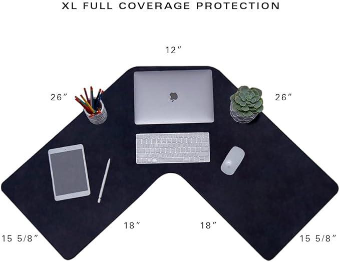 Con-Tact Brand XL Gaming Mouse Pad | Corner Desk Stitched Edges Extended Mousepad | Non-Slip Water Resistant Keyboard Mat | Deskpad for Gamer Home &amp Office 36.22 x 15.74in | L Shape (Black)