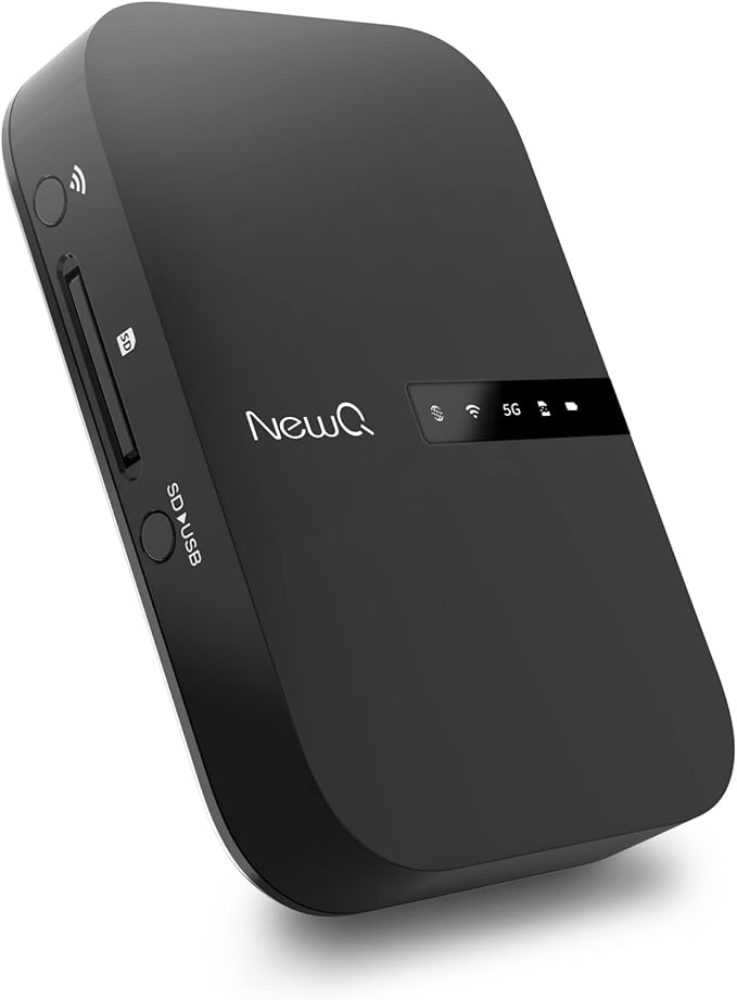 NewQ Filehub AC750 Travel Router: Portable Hard Drive SD Card Reader &amp Mini WiFi Range Extender for Travel | Wireless Access External Harddrive &amp USB Storage Device to Backup Photo &amp Files