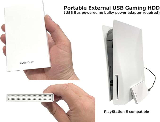 Avolusion HD250U3-WH 2TB USB 3.0 Portable External Gaming Hard Drive - White (for PS5 Pre-Formatted) - 2 Year Warranty