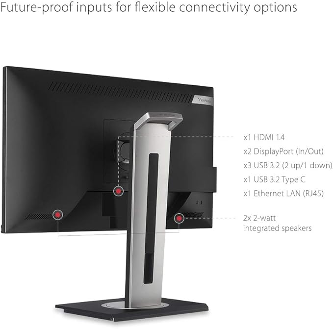 ViewSonic VG2456 24 Inch 1080p Monitor with USB 3.2 Type C Docking Built-in Gigabit Ethernet and 40 Degree Tilt Ergonomics for Home and Office (Renewed)
