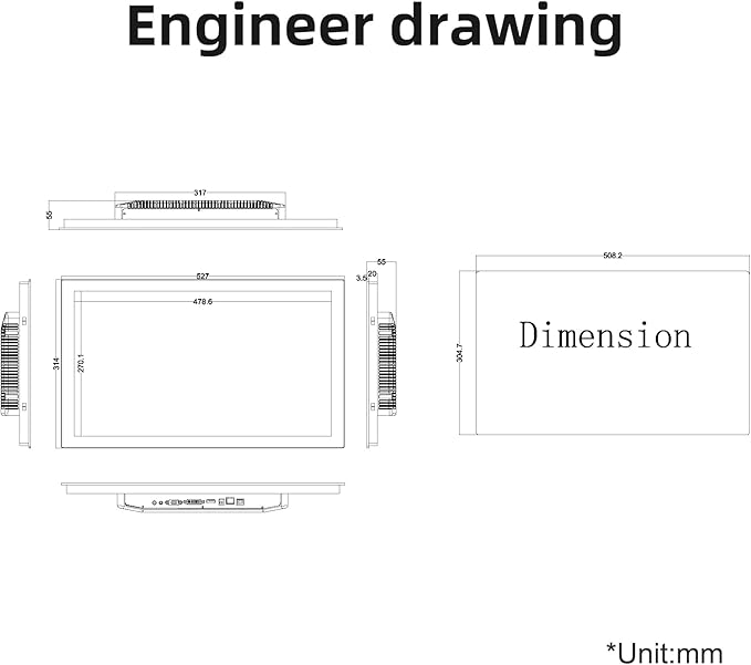 21.5 inch Aluminum Flat Embedded Industrial Touch Screen MonitorHDMI/VGA/DVI Interface Capacitive Touch Screen Monitor Supports 10 Points Touch1920 x 1080 @ 60Hz
