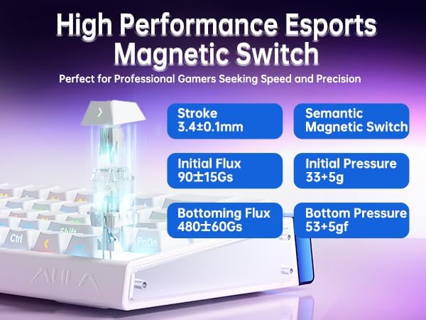Aula Hero 68 HE 60% Gaming Keyboard Wired Hall Effect Magnetic Switch Keyboard with Adjustable Actuation Fast Trigger Mode 8K Hz Polling Rate 0.125ms Latency RGB Backlit
