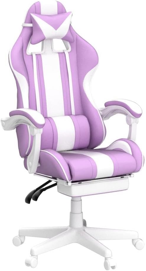 Ferghana Kawaii Light Purple Gaming Chair with Bunny Ears Ergonomic Cute Gamer Chair with Footrest and Massage Racing Reclining Leather Computer Game Chair 250lbs for Girls Adults Teens Kids