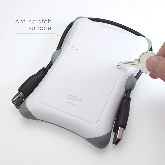 Silicon Power SP010TBPHDA30S3W 1 TB Rugged Armor A30 Shockproof 2.5-Inch USB 3.0 External Portable Hard Drive Military Grade MIL-STD-810G White