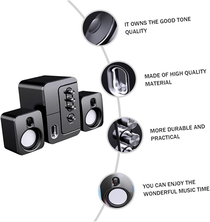 USB Computer Desktop Laptop Speakers 3D Surround Sound with Deep Bass Portable Black Multimedia Loudspeaker for Home and Office Use