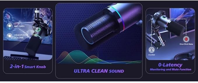 Dynamic Microphone/USB Mode Dynamic Mic Podcast Mic with Software and Gain Knob for Recording (D As Shown)