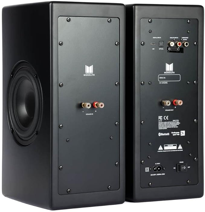 Monolith Powered Desktop Speakers - 100-Watt with Optical and USB Inputs Subwoofer Output Bluetooth aptX HD Remote Control Included for PCs and Laptops Black MTM-100