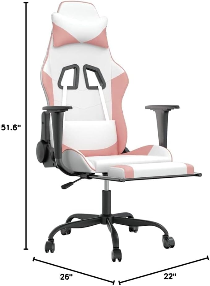 Gaming Chair with FootrestFaux Leather Computer Game ChairOffice ChairErgonomic Desk Chair PC Gaming Chair for Adults Teens(White&ampPink)