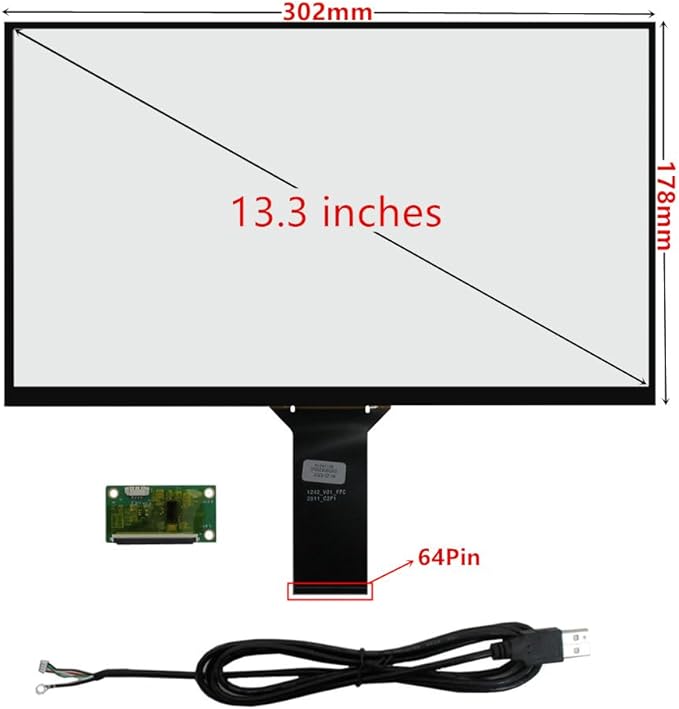 10.1/11.6/13.3/14/15.6 Inch Universal Computer Industrial Multi-touch Capacitive Digitizer Touch Screen Panel Glass With USB Driver Board Converter (13.3 inches 16:9)