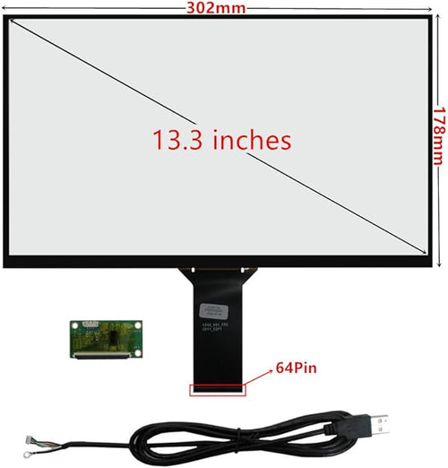 10.1/11.6/13.3/14/15.6 Inch Universal Computer Industrial Multi-touch Capacitive Digitizer Touch Screen Panel Glass With USB Driver Board Converter (13.3 inches 16:9)