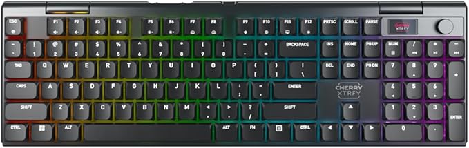 CHERRY XTRFY MX 10.1 Wireless | Cordless Low-Profile Gaming Keyboard | Rotary LCD Knob | RGB Lighting | Slim Aluminum