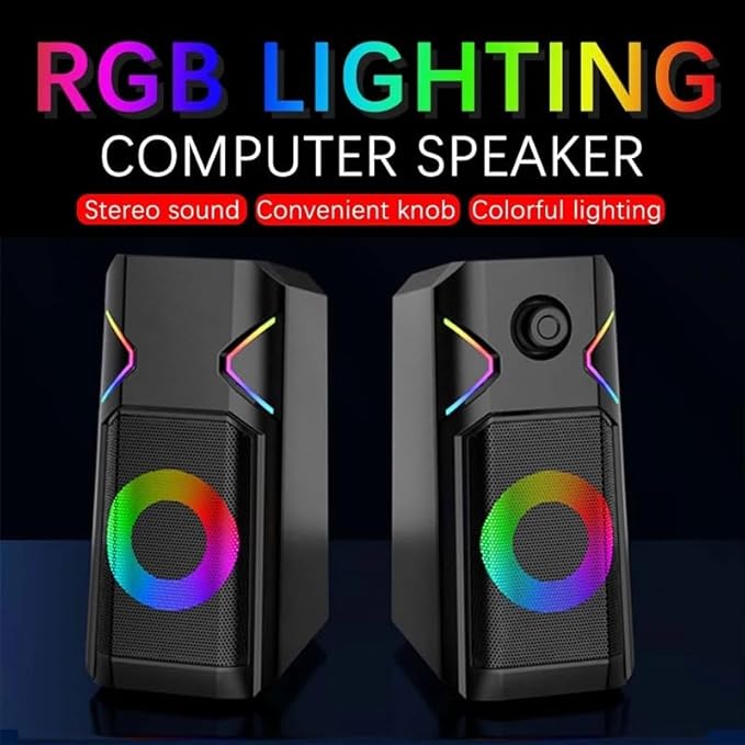 Computer Speaker 2.0 Channel Desktop RGB Colorful Light Stereo Satellite Multimedia