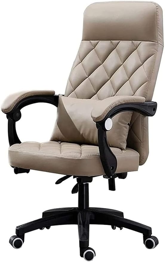 Office Recliner Office Chair Computer Table and Chair PU Leather Game Chair Lunch Break High Back Ergonomic Racing Chair Chair (Color:Khaki)