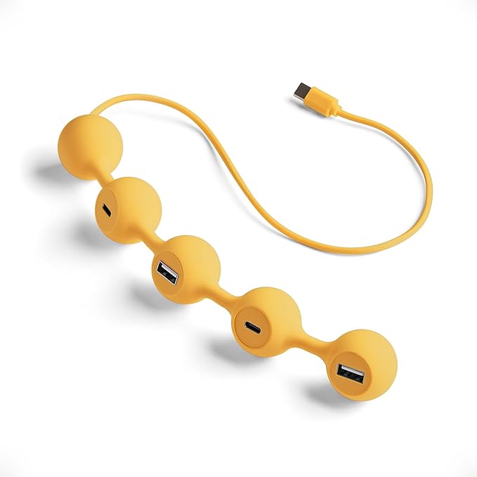 LEXON Peas HUB-C USB Hub with 2 USB-A and 2 USB-C Ports Multiport USB Extender for MacBook Ultrabooks and Tablets USB C to USB Adaptor Supports Charging and Data Transfer - Yellow