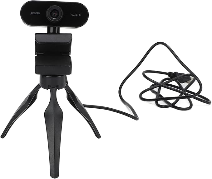 Webcam 1440P USB 2.0 Desktop Camera with Built - in Noise Cancelling Microphone Tripod Mounting Protective Cover - Plug and Play Wide Angle Ideal for PC and Laptop