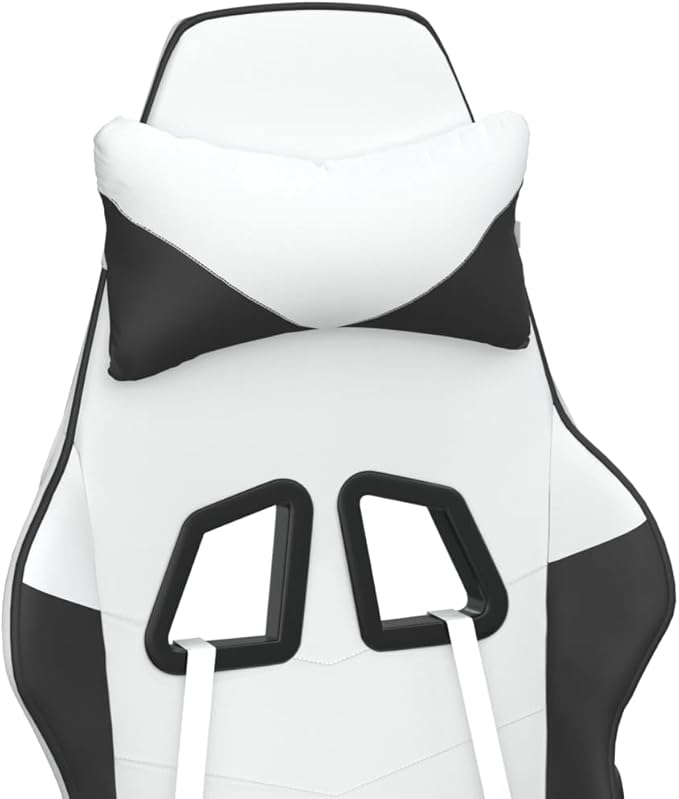 vidaXL Adjustable Gaming Chair with Footrest - Faux Leather Comfortable Seat Foam Filled Cushions Modern Stylish Design - Perfect for Gamers - White and Black.