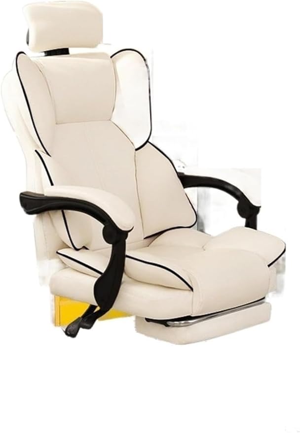 Computer Chair Household Office Chair Gaming Backrest Stool Scroll Wheel Pedal Headrest Latex Leather Rotatable Lifting Chair (Color : White Footrest a)