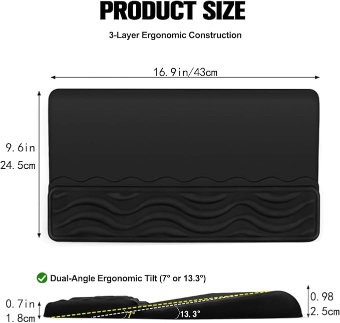 Keyboard Wrist Rest Mouse Pad Set with Ergonomic Tilted Memory Foam Pad for Pain Relief Wrist Rest for Computer Keyboard Comfortable Typing Support for Office Home &amp School Black