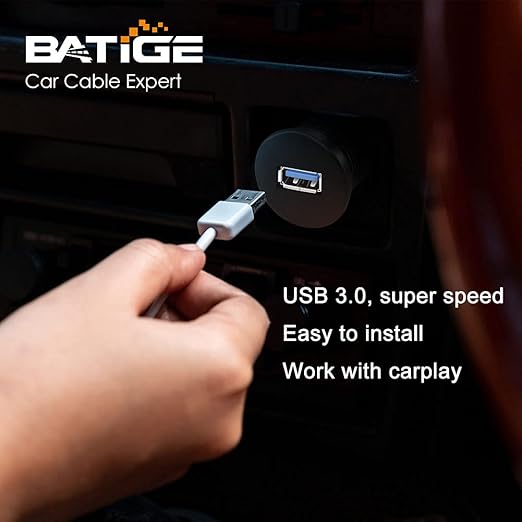 BATIGE Single Port USB 3.0 Male to Female AUX Car Mount Flush Cable Waterproof Extension for Car Truck Boat Motorcycle Dashboard Panel - 3ft 5 Pack