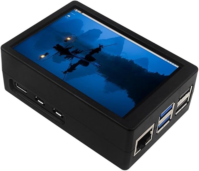 3.5 Inch LCD Display Module with Touch Pen and Black ABS Case 480x320 Resolution 60FPS Screen Kit with Active Cooler and Aluminum Heatsink Compatible with Raspberry-Pi 5/4/3