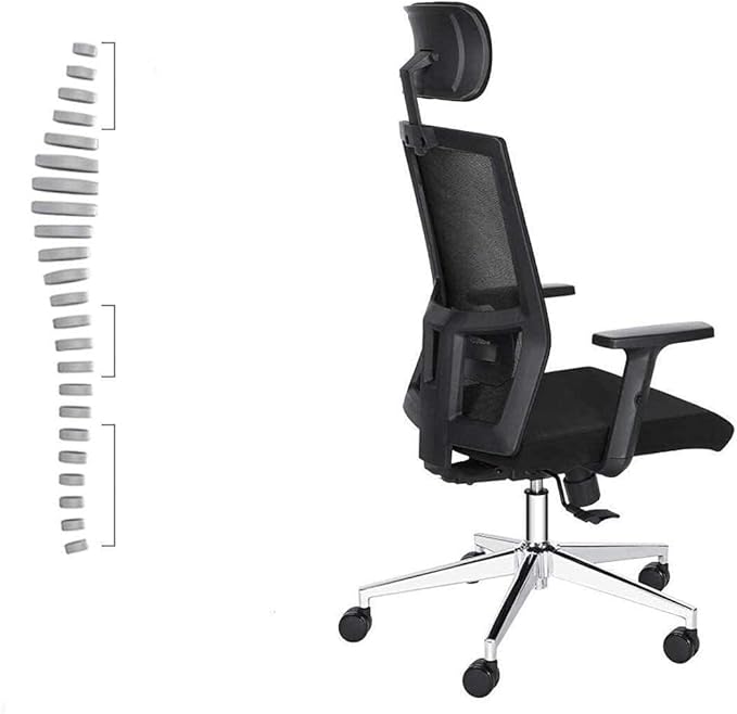 Ergonomic Office Gaming Chair with Adjustable Headrest &amp Lumbar Support Mesh Back Swivel Computer Chair Black