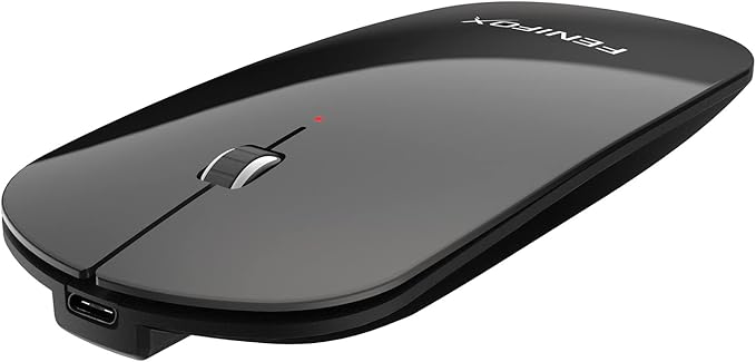 FENIFOX Wireless Bluetooth Mouse Ultra-Thin Flat and Slim Silent USB-C Rechargeable Travel Mini Portable Mouse for Mac iPad Laptop MacBook Tablet Chromebook - Black