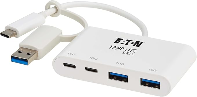Tripp Lite 4-Port USB-C Hub for Laptop 2 USB-A &amp 2 USB-C Ports - USB 3.2 Gen 2 with 10 Gbps Data Transfer Thunderbolt 3 Compatible No Software Needed White 3-Year Warranty (U460-004-2A2C-3)