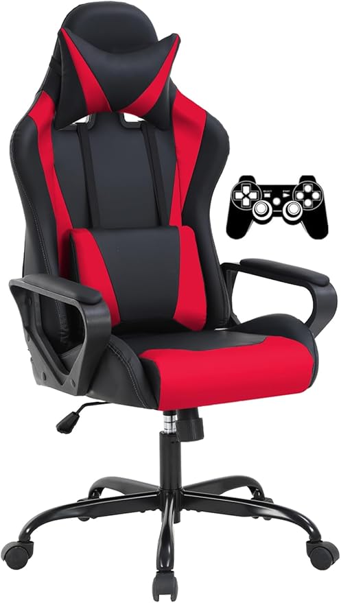 Gaming Chair High-Back Office Chair Ergonomic Video Game Chairs Height Adjustable Reclining Computer Chair with Lumbar Support Armrest Headrest Swivel Chair Game Chair for Adult Teen - Red