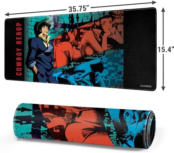 Skinit Extra Large Gaming Mouse Pad - Officially Licensed Cowboy Bebop Poster Design with Stitched Edges Waterproof Non-Slip Rubber Base Desk Mat for Keyboard &amp Mouse 35.75 x 15.4 inches
