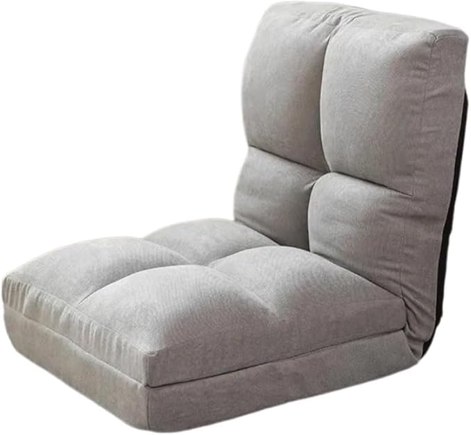 ELEFOCUS Adjustable 5-Position Folding Sofa Chair Padded Lazy Floor Recliner Bed for Gaming - Yellow Linen Lounge Sleeper Seat(Grey)