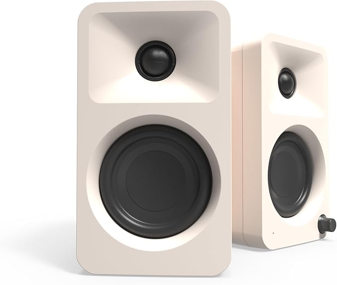 Kanto ORAMC 100W Powered Reference Desktop Computer Speakers with Bluetooth 5.0 and USB-C Input | Bi-Amplified | 100 Hz Automatic Crossover | Reference Quality Sound | Pair | Cream (Renewed)