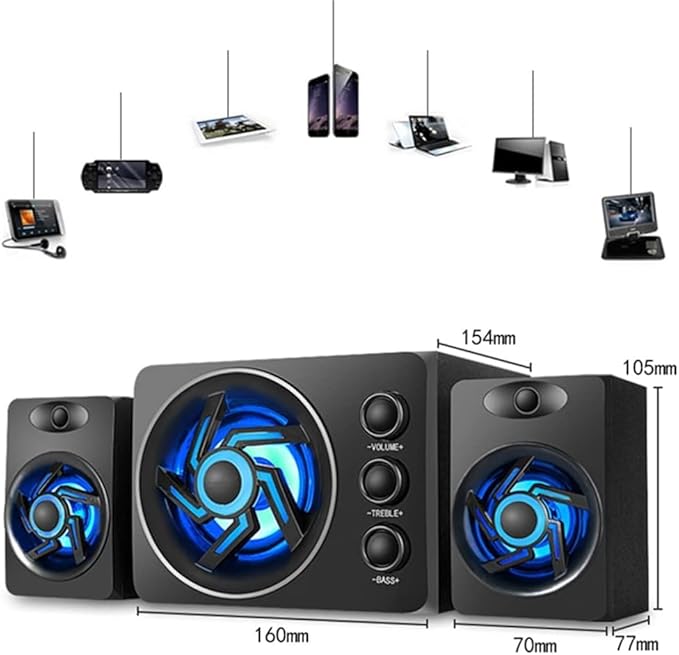 Computer Speakers for Desktop with Colorful LED Light Desktop Computer Speaker with Subwoofer Perfect 2.1 Gaming and Multimedia PC Speakers(B)