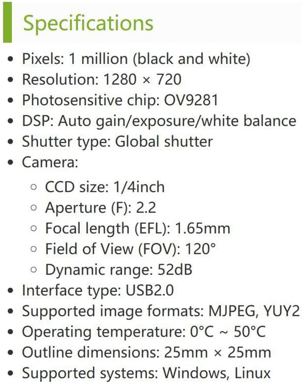 OV9281 1MP Mono USB Camera (A) 120° FOV Supports 120FPS High Frame Rate Recording Global Shutter for Clearer Imaging (OV9281 1MP USB Camera (A))